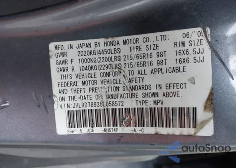 2005 Honda Cr-V Se from USA, damaged, VIN JHLRD78935C058572
